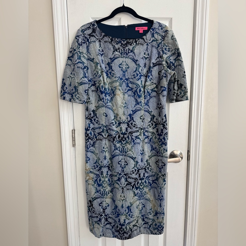 BETSEY JOHNSON Brocade Damask Print Midi Sheath Dress Size 14